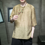 2024夏季风男装冰丝唐装汉服短袖五分袖T恤大码C229/T201/P65，男装T恤，电商C229