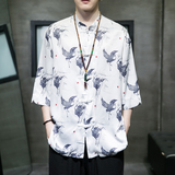 2023夏风男装冰丝印花唐装汉服短袖五分袖衬衫C229/Y735/P60，男装衬衫，电商C229