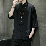 2024夏风男装冰丝唐装汉服短袖五分袖衬衫衬衣C229/Y729/P65，男装衬衫，电商C229