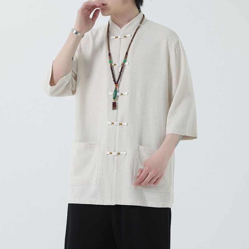 2024夏季风男装棉麻亚麻唐装汉服短袖衬衫衬衣C229-Y1027-P70,男装衬衫,电商C229