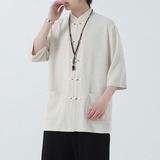 2024夏季风男装棉麻亚麻唐装汉服短袖衬衫衬衣C229-Y1027-P70，男装衬衫，电商C229