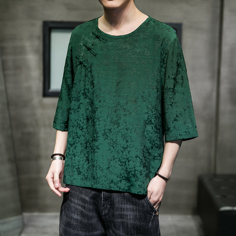 2023春夏新款风男装冰丝唐装汉服短袖五分袖T恤C229/T162/P50,男装T恤,电商C229