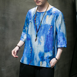 2024春夏风男装棉麻亚麻唐装汉服短袖五分袖T恤C229/T194/P55，男装T恤，电商C229