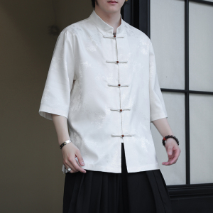 2024夏季风男装冰丝唐装汉服短袖五分袖衬衫C229-Y1031-P70图片