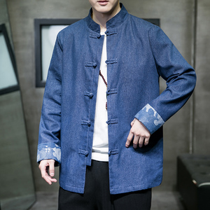 2024秋冬风男装牛仔外套盘扣唐装汉服夹克上衣C229/Y726/P90图片