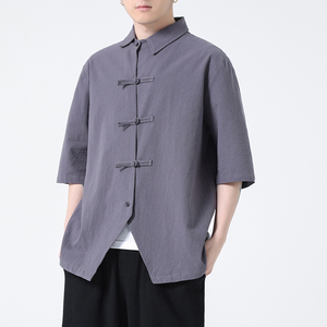 2024春夏风男装棉麻亚麻唐装汉服五分袖衬衫C229-Y908-P65图片