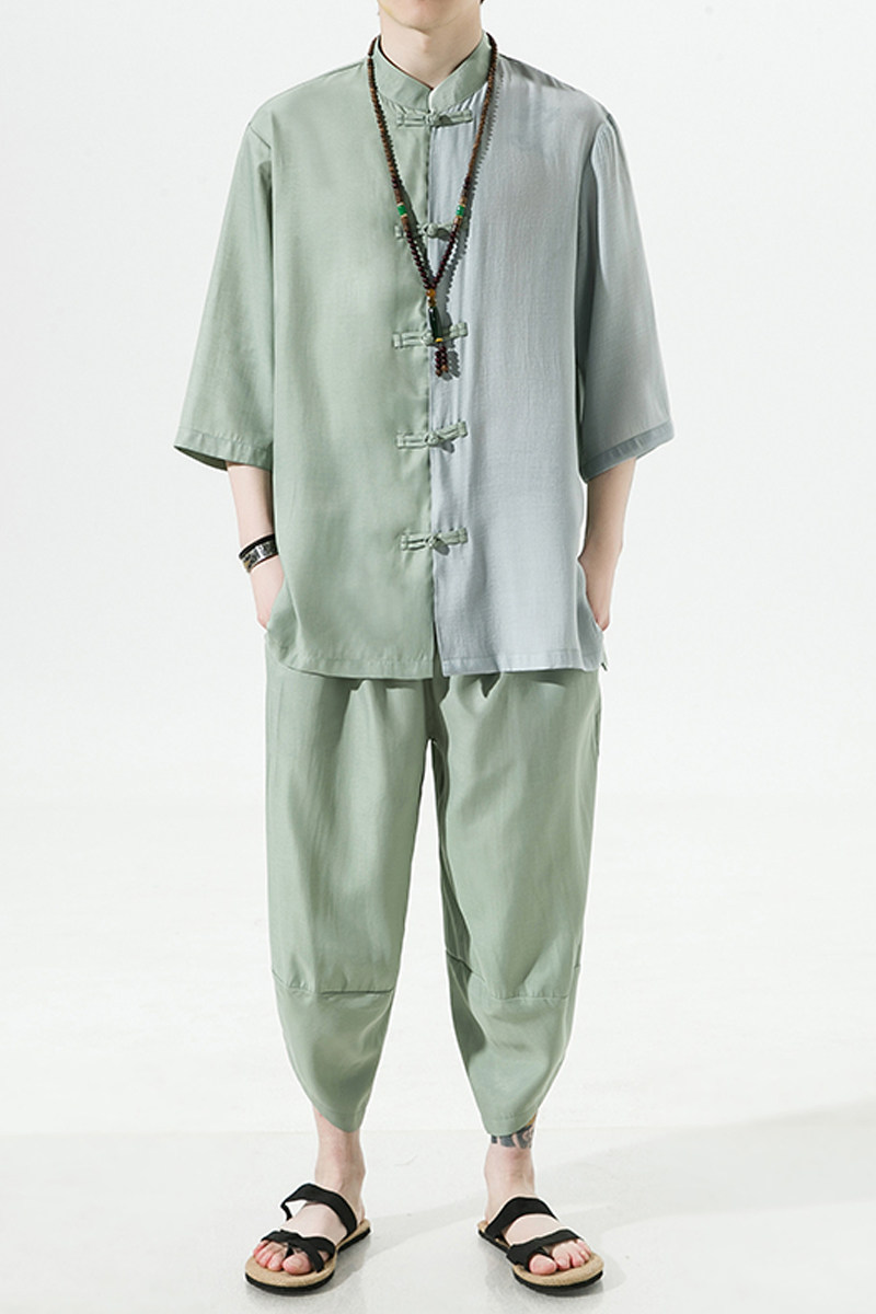 2024夏款风男装冰丝唐装汉服套装两件套大码C229/TZ344/P85,男装休闲套装,电商C229