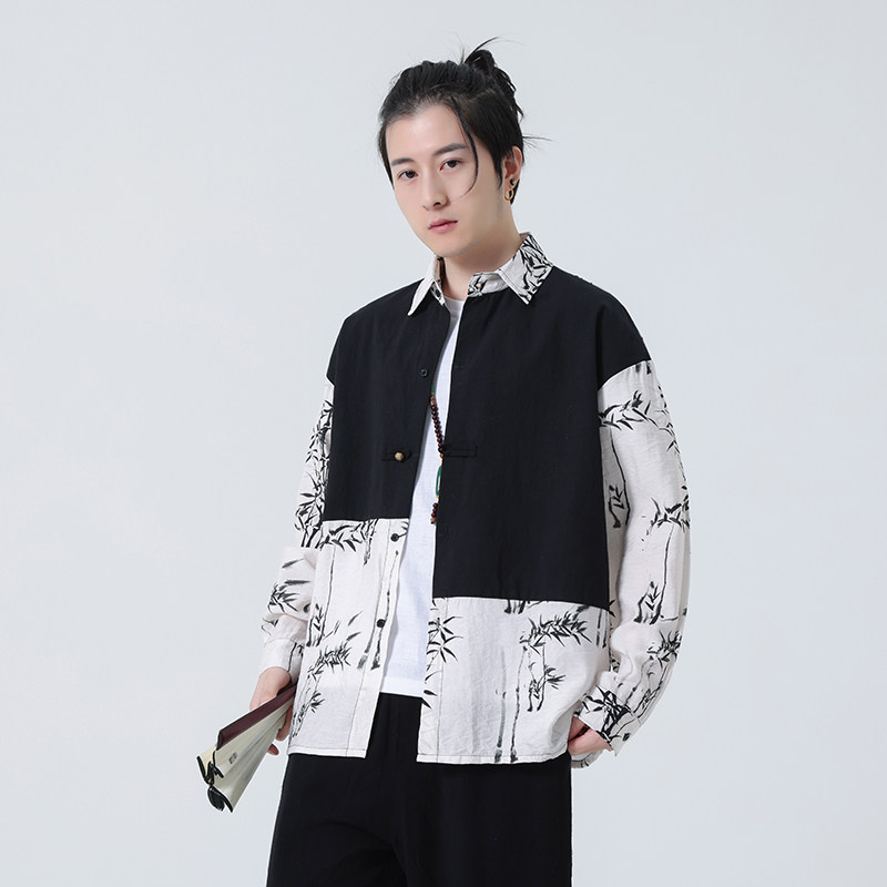 2024春夏新款棉麻亚麻唐装汉服中式长袖衬衫衬衣C229-Y998-P75,男装衬衫,电商C229
