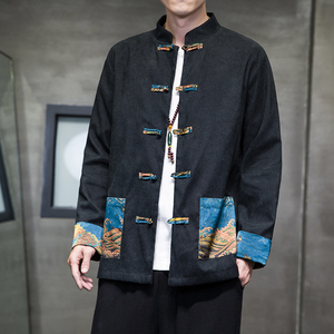 2024秋冬风男装撞色盘口复古中式唐装汉服外套C229/Y766/P95