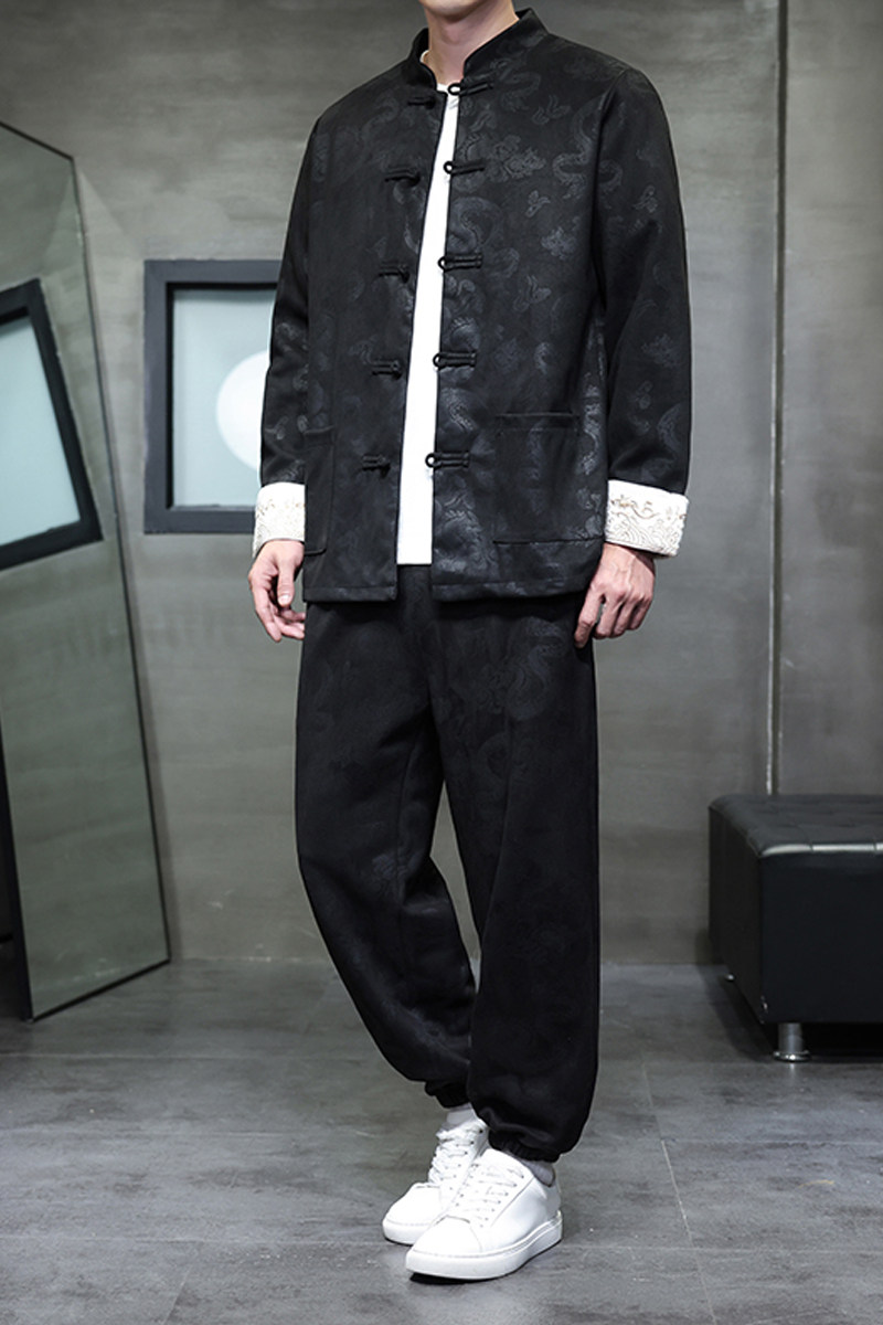 2025秋冬风男装鹿皮绒中式套装两件套大码C229-TZ365-P160,男装休闲套装,电商C229