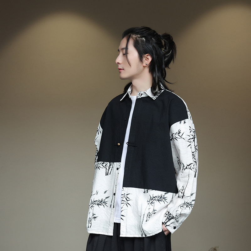 2024夏季风男装复古中式唐装汉服长袖衬衫衬衣C229-Y998-P75图片