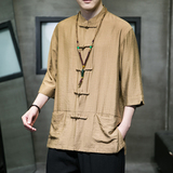 2024春风男装冰丝唐装汉服短袖五分袖衬衫衬衣C229/Y729/P65，男装衬衫，电商C229