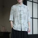 2024夏季风男装印花唐装汉服短袖中式衬衫衬衣C229-Y1020-P70，男装衬衫，电商C229