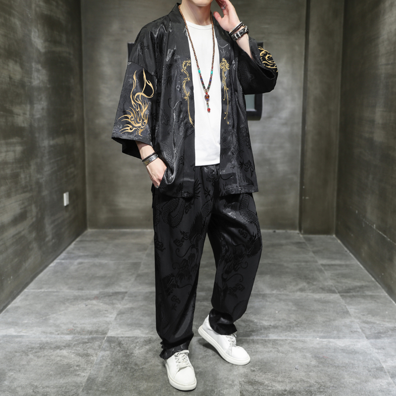 2025春夏风男装刺绣唐装汉服套装两件套大码C229/TZ3011/P90，男装休闲套装，电商C229
