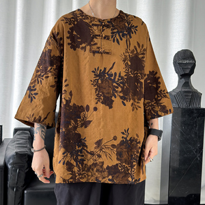 2024夏季风男装条纹短袖唐装汉服T恤宽松大码C229/T173/P50图片