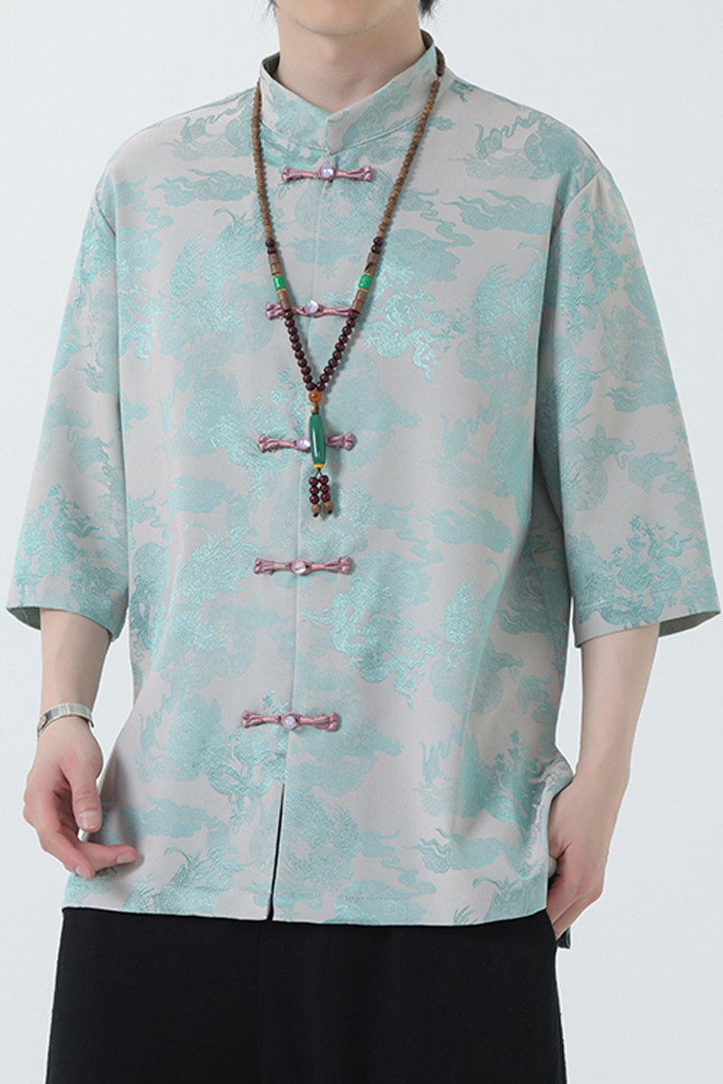 2024夏风男装盘扣中式汉服短袖五分袖衬衫衬衣C229-Y1030-P70,男装衬衫,电商C229