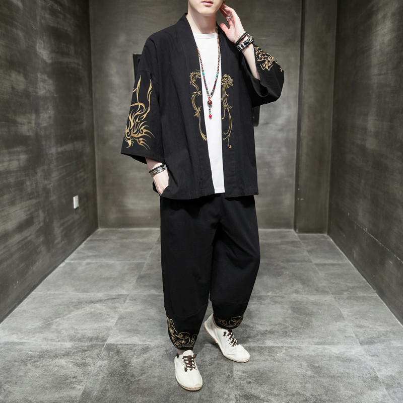 2024风男装棉麻亚麻刺绣唐装汉服套装两件套C229/TZ871/P100,男装休闲套装,电商C229