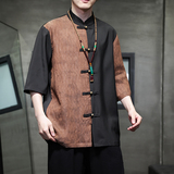 2024春夏风男装冰丝撞色唐装汉服五分袖衬衫C229-Y904-P65，男装衬衫，电商C229