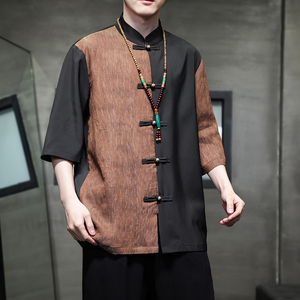 2024春夏风男装冰丝撞色唐装汉服五分袖衬衫C229-Y904-P65图片