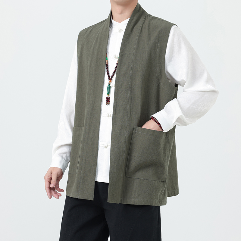 2025春夏风男装棉麻亚麻唐装汉服马甲外套大码C229-Y1093-P85，男装背心/马甲，电商C229