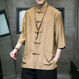 2024夏风男装冰丝唐装汉服短袖五分袖衬衫衬衣C229/Y729/P65，男装衬衫，电商C229