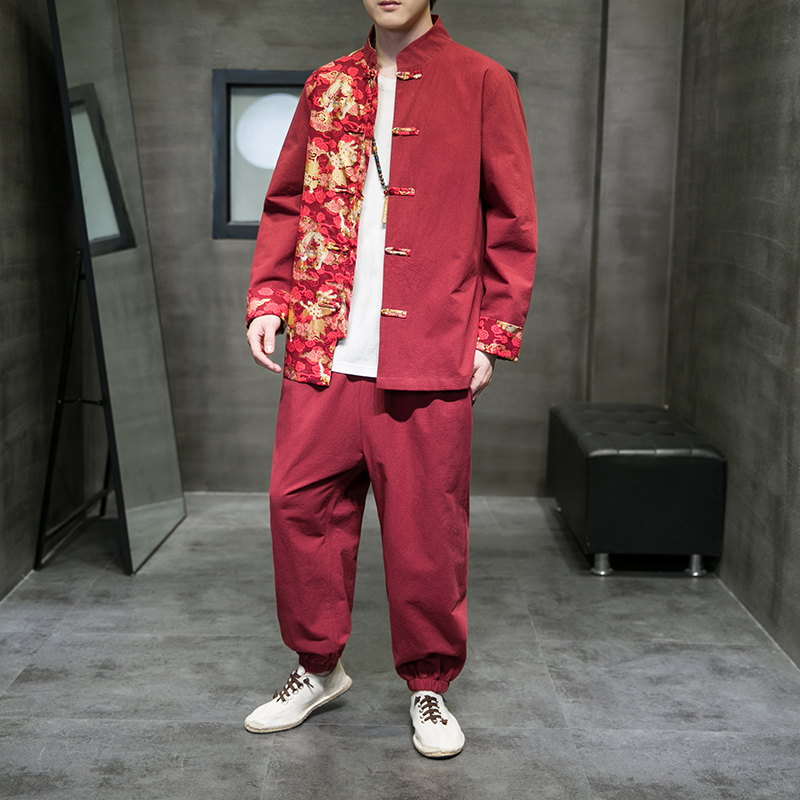2025秋冬风男装棉麻唐装汉服套装两件套大码C229/TZ334/P105，男装休闲套装，电商C229