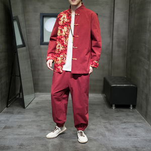 2025秋冬风男装棉麻唐装汉服套装两件套大码C229/TZ334/P105，男装休闲套装，电商C229