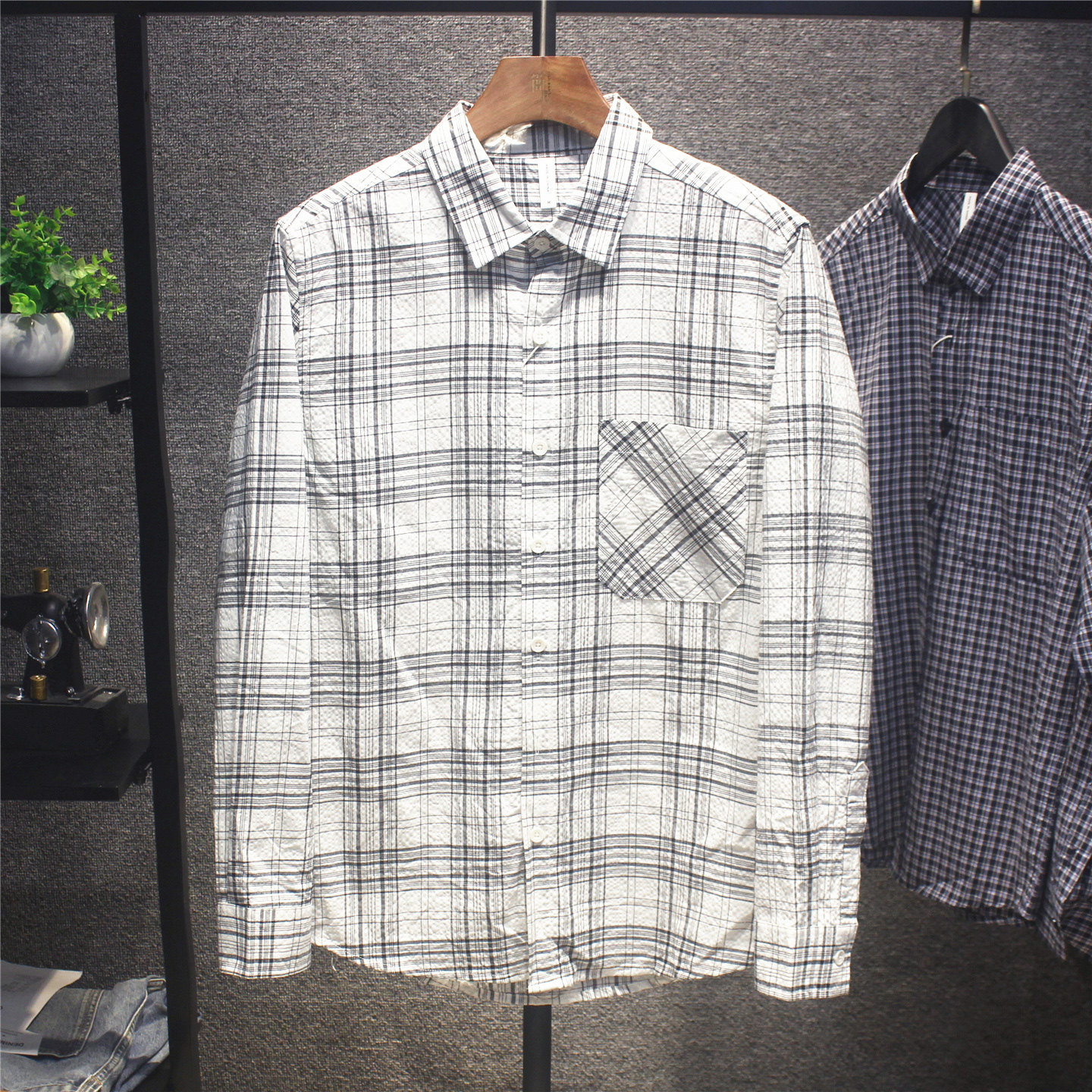 春秋季休闲格子衬衫男长袖日系宽松潮流百搭时尚青年衬衣男上衣潮,男装,衬衫,淘宝优惠券,粉丝福利购,淘宝优惠卷