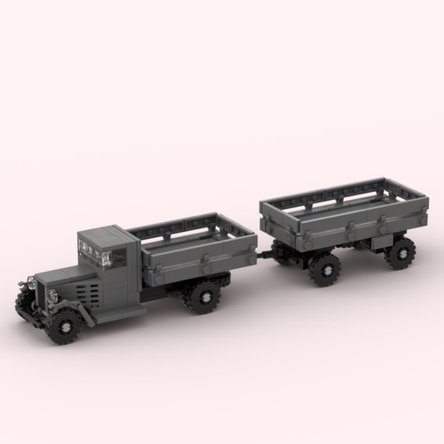 MOC积木ZIS-5卡车拖车模型玩具