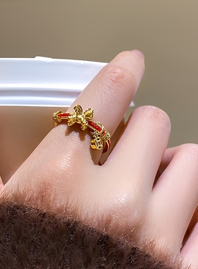 沙金小马钱币戒指生肖马红绳指环小众精致开口可调节送女友礼物