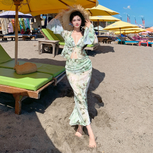 mm泳装 2026新款 长裙性感度假大码 微胖泳衣女比基尼四件套长袖 大码