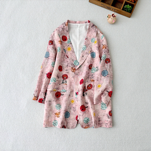 西装 九分袖 复古上衣 苎麻冷淡系休闲文艺范百搭花色高级感夏季 秋季