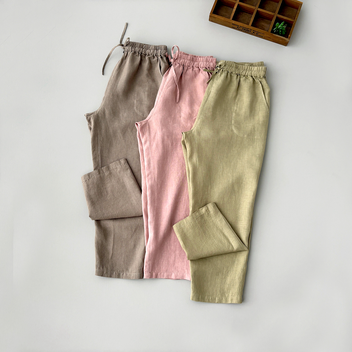 夏季新品亚麻休闲裤女裤百搭显瘦小脚裤松紧腰七分纯色透气哈伦裤