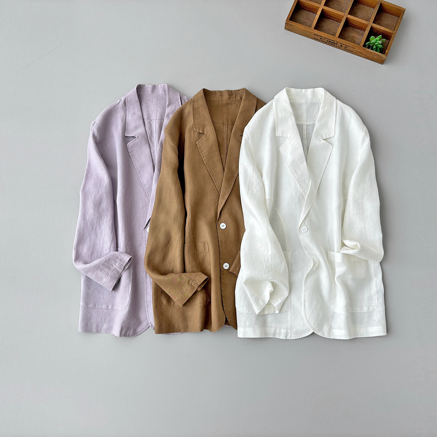 早秋100%亚麻极简西装薄款外套