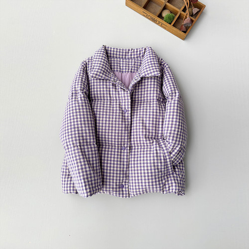 色织格纹棉麻抗冻面包羽绒服