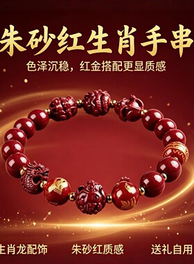 朱砂本命佛手链女款天然原矿福运珠手串生肖守护神饰品