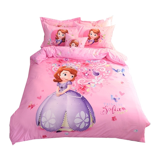 迪士尼卡通纯棉床上用品四件套全棉艾莎公主风床单被套三件套女孩