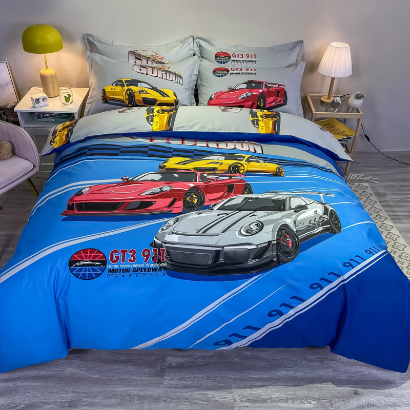 男孩卡通赛车床上用品被套春秋四件套全棉纯棉儿童床笠4三件套