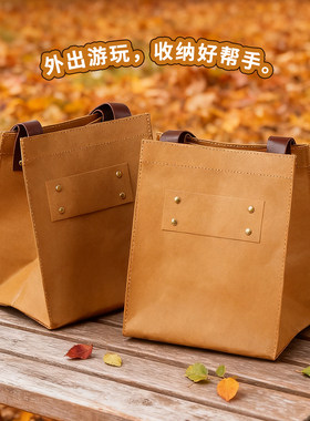 可水洗牛皮纸手提袋购物礼品收纳通勤上班手提便当饭盒袋日系简约