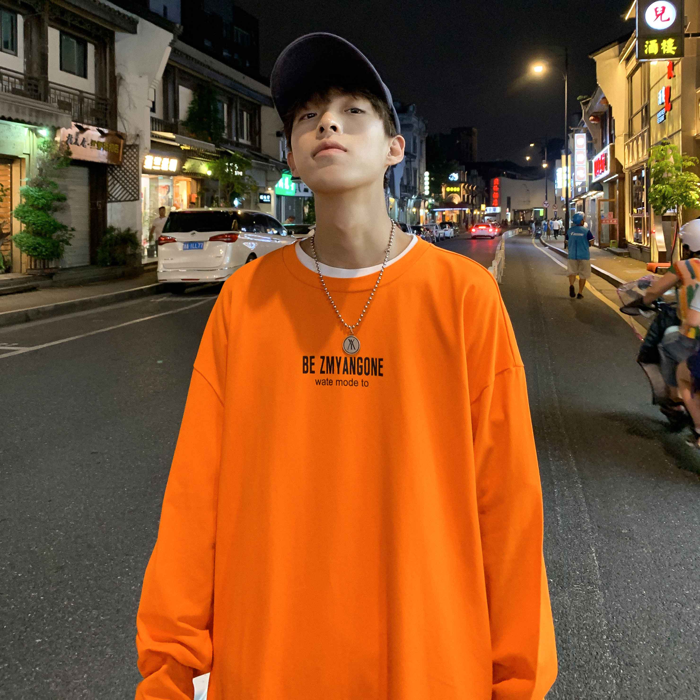 Spring 2020 new long sleeve T-shirt 100 cotton orange