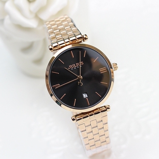 聚利时情侣手表钢带腕表日历石英表链条简约时尚 潮流女表防水正品