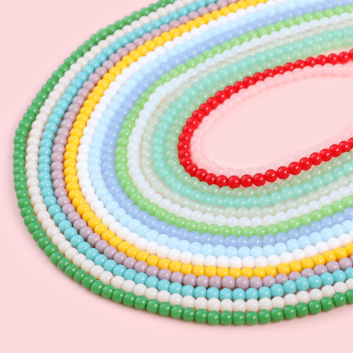 4mm玻璃实色仿玉石圆珠散珠子DIY手工米珠项链手串珠子饰品配件批