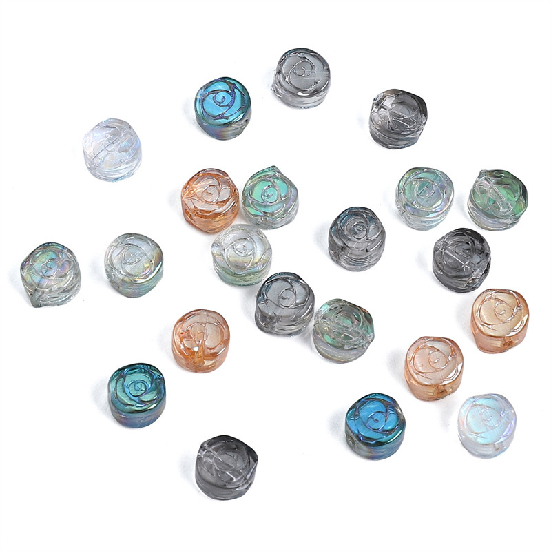 玻璃镀彩珠四叶草爱心玫瑰花串珠子手工diy手串项链饰品配件材料