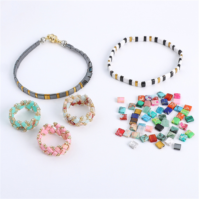 黑胆石帝皇石正方形双孔珠散珠diy手工制作串珠手链项链饰品配件