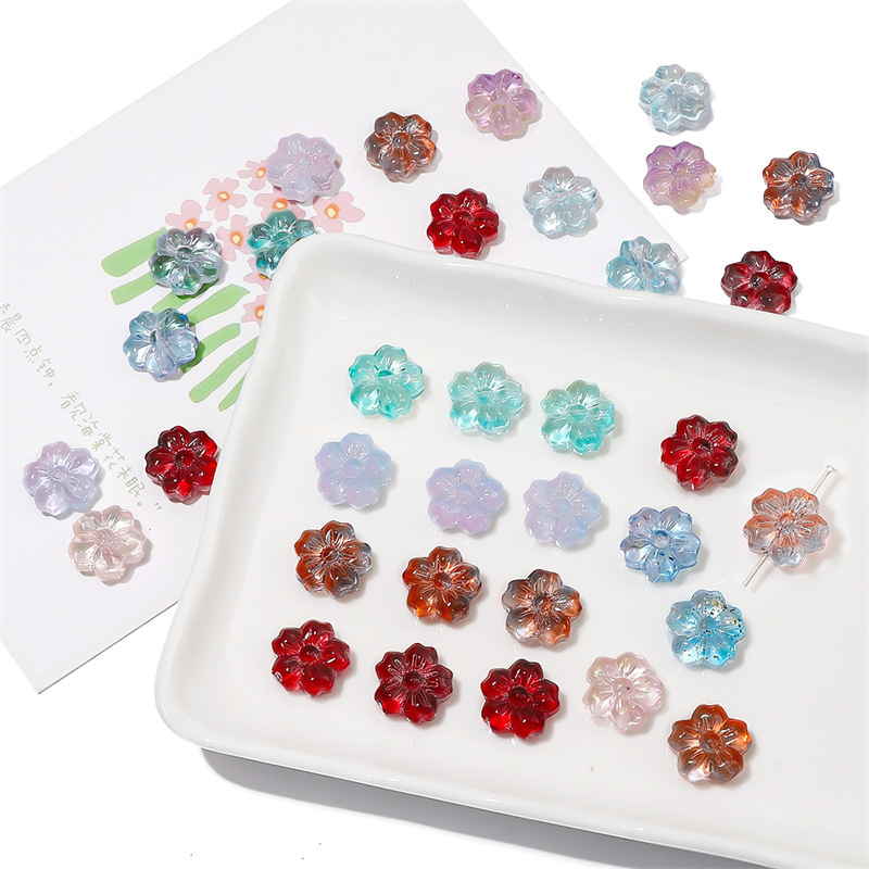 14mm玻璃珠樱花珠子手工diy手串项链饰品配件材料串珠散珠