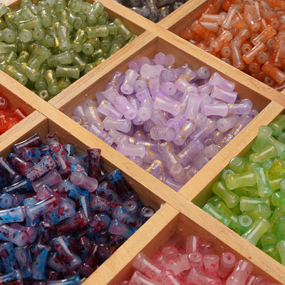 玻璃晕染洒金竹节串珠古风隔珠饰品手工diy配件仿玉竹节散珠