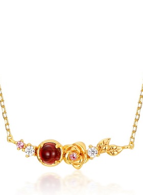 个性不张扬925纯银镀金玫瑰项链