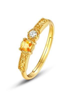 专属你的美925纯银黄水晶戒指