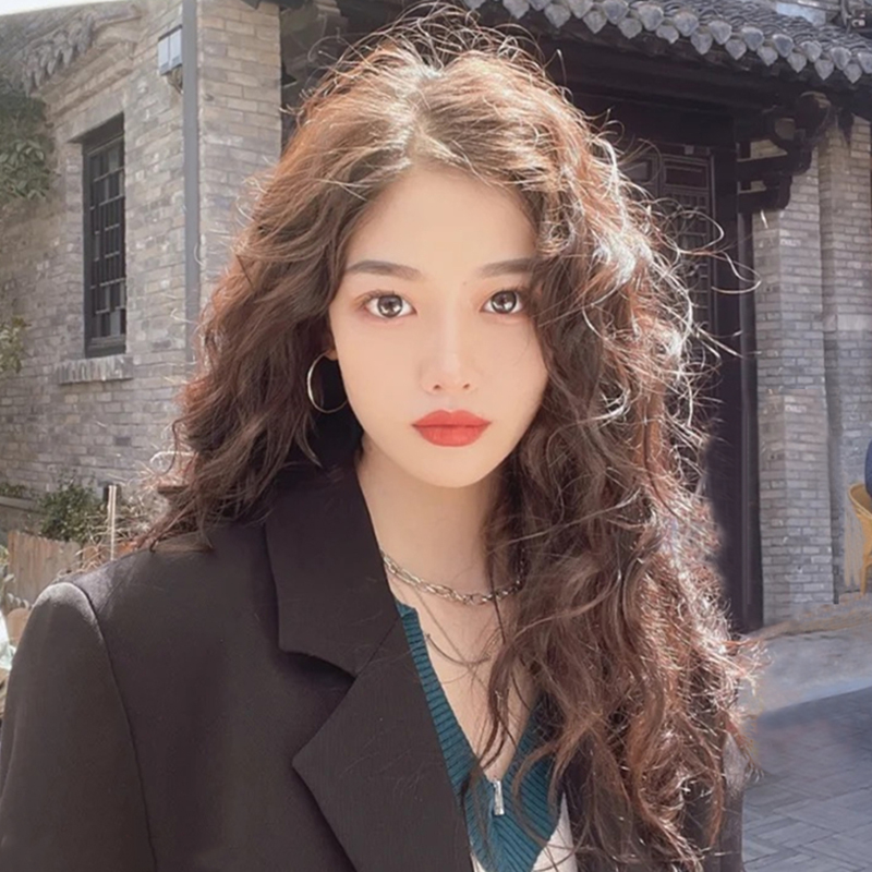 假发女长发时尚网红中分刘海羊毛卷长卷发自然蓬松玉米烫全头套式