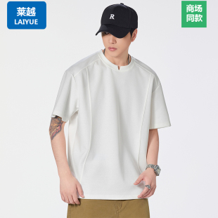 莱越重磅短袖 休闲百搭上衣 T恤男宽松圆领落肩袖